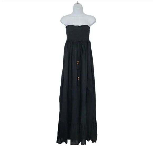 Vintage 90s Denim & Supply Ralph Lauren Strapless Smocked Black Maxi Dress Small - Picture 3 of 10